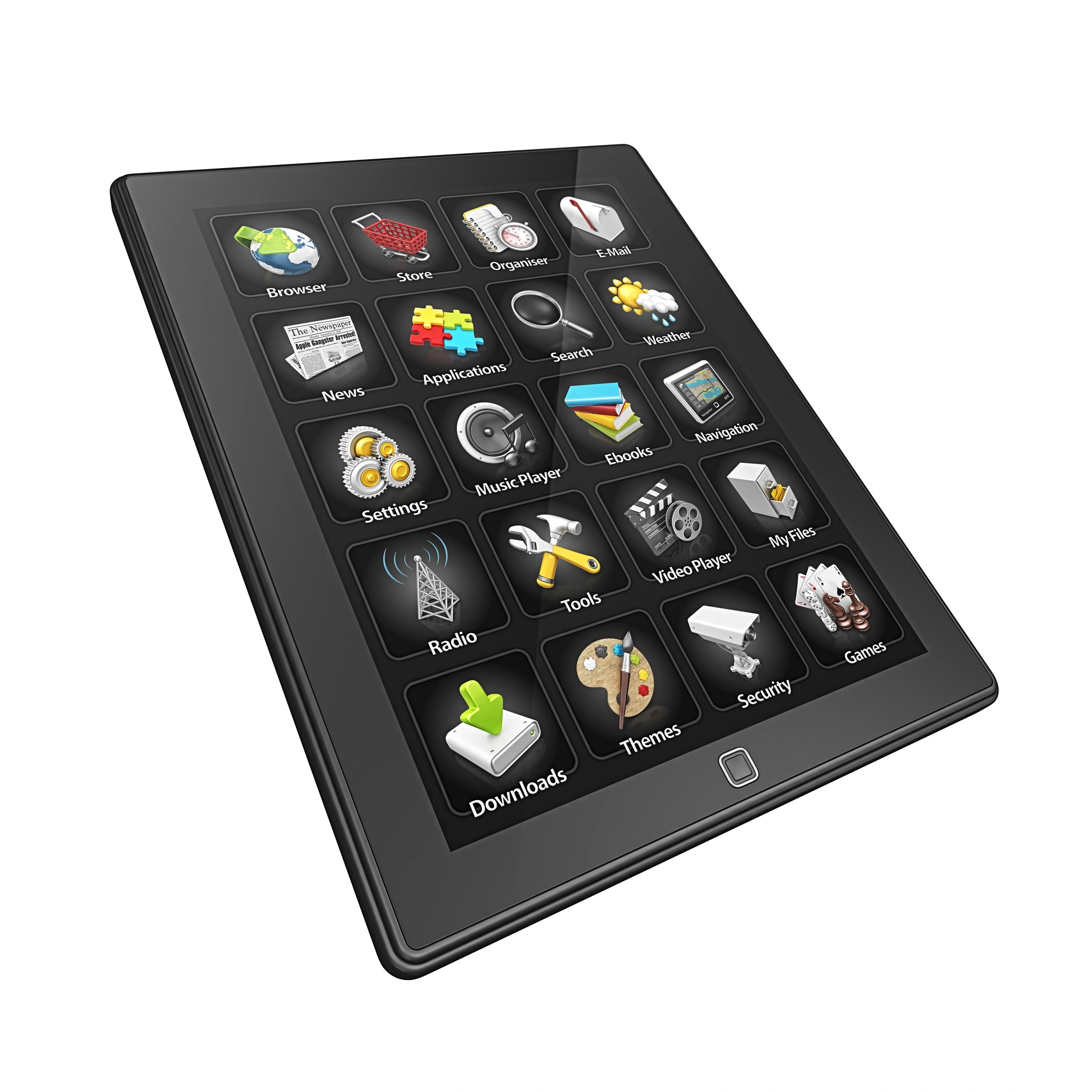 Black tablet device on a white background representing touch interaction